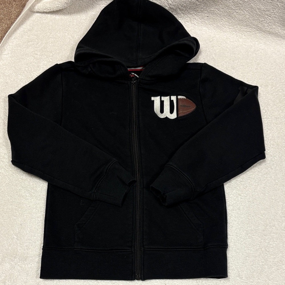 Wilson Black Zip-Up Hoodie with Football Design full zip boys small